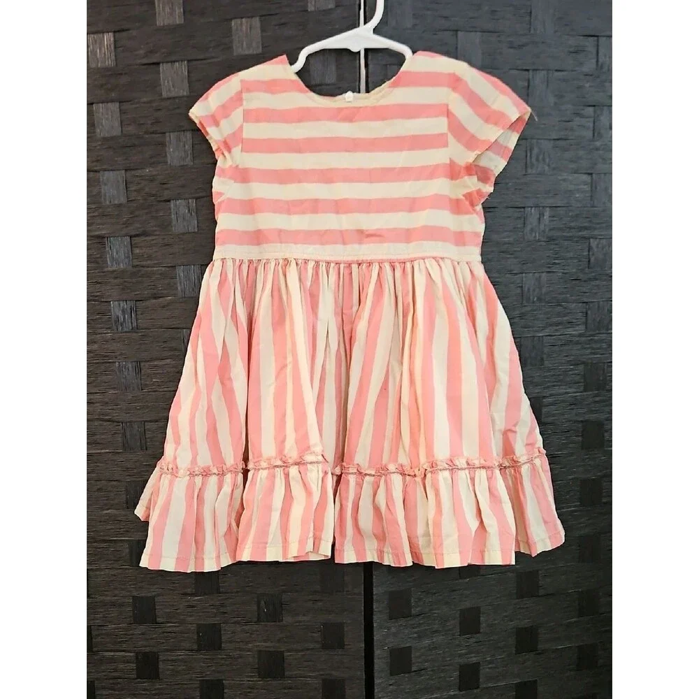 Pink Chicken Girls Pink and Cream Striped Cotton Dress 3T
